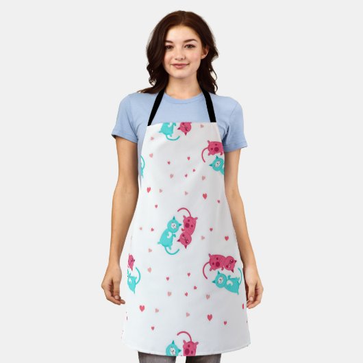 猫パターン エプロン (着用した状態)