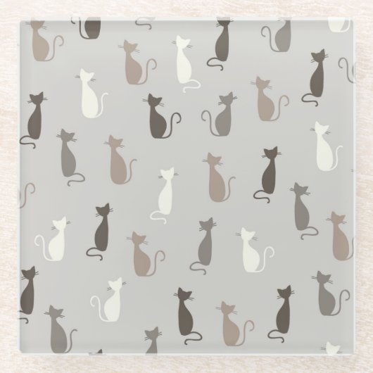 猫パターン ガラスコースター (正面)