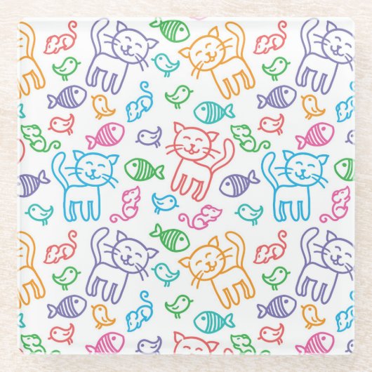 猫パターン ガラスコースター (正面)