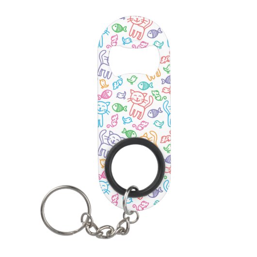 猫パターン キーホルダー栓抜き (正面)