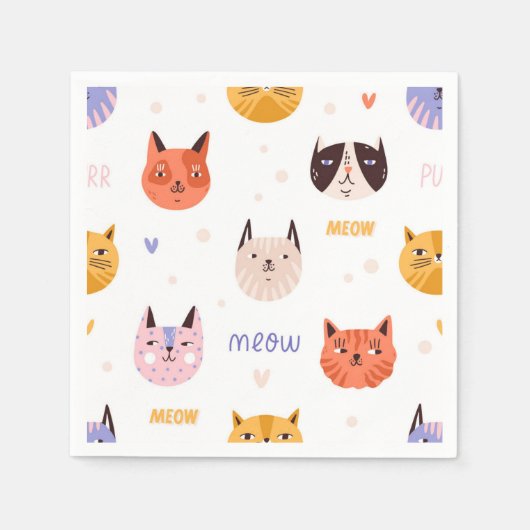猫パターン スタンダードカクテルナプキン (正面)