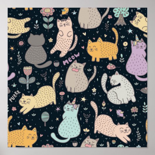 猫パターン ポスター (正面)