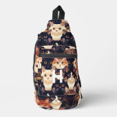 猫パターン,モダンモノグラム,猫 スリングバッグ (正面)