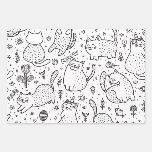 猫パターン ラッピングペーパーシート (正面)