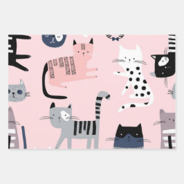 猫パターン ラッピングペーパーシート
