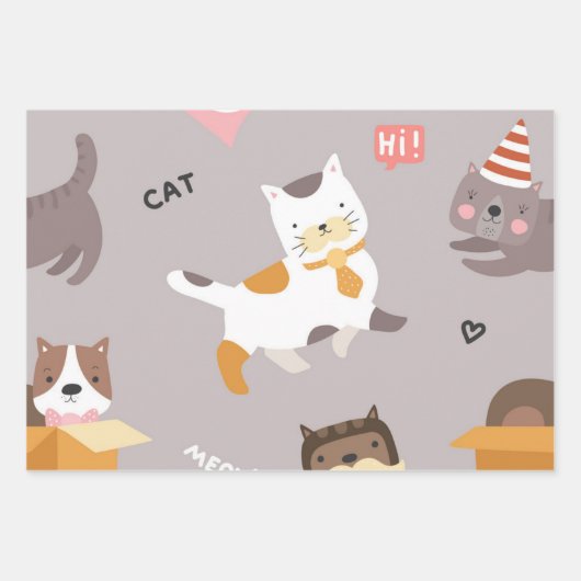 猫パターン ラッピングペーパーシート (正面)