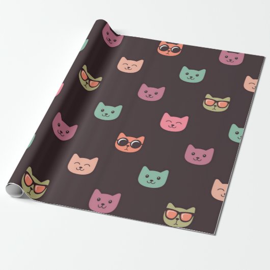 猫パターン ラッピングペーパー (アンロールド)