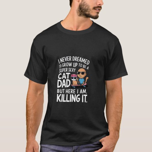猫パパのユーモアデザイン 父の日 面白い猫好き Tシャツ (正面)