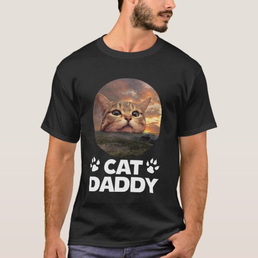 猫パパサンセット 面白い 子猫 父の日 猫 愛好家 Tシャツ (正面)