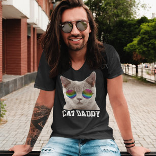 猫パパダディカッコいいサングラスメンズTシャツ Tシャツ