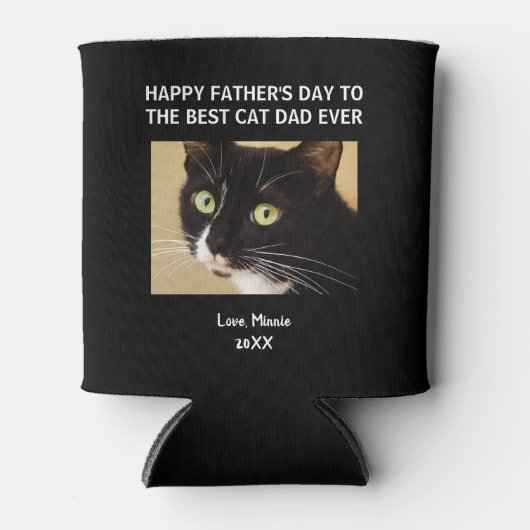 猫パパハッピーファーザー・デイ黒写真 缶クーラー (正面)
