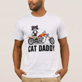 猫パパバイクもしくは自転車に乗る人Tシャツ、バイクTシャツ Tシャツ (正面)