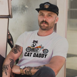 猫パパバイクもしくは自転車に乗る人Tシャツ、バイクTシャツ Tシャツ