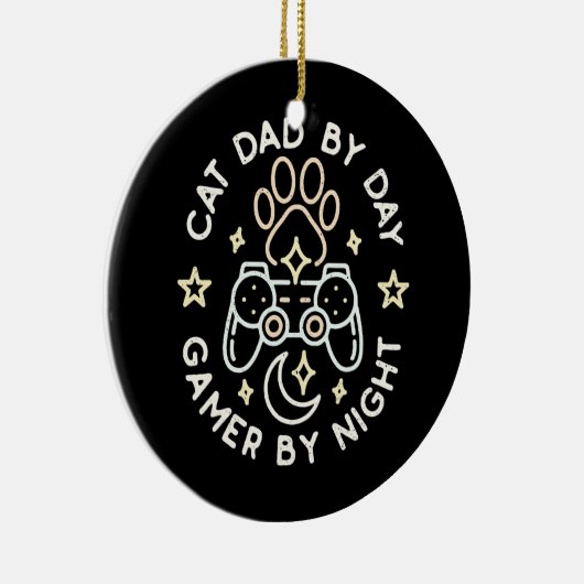 猫パパバイデイゲーマーバイナイトダディーゲームズラバー セラミックオーナメント (右)