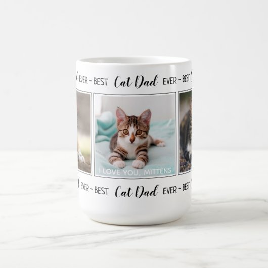 猫パパパーソナライズされた3写真父の日 コーヒーマグカップ (中央)