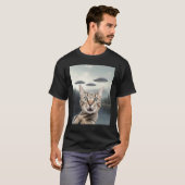 猫パパママのためのエイリアンUFO猫キャット Tシャツ (正面フル)