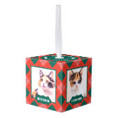 猫パパ名前をカスタムする4写真バッファロープラディホリデー キューブオーナメント (裏面アングル)