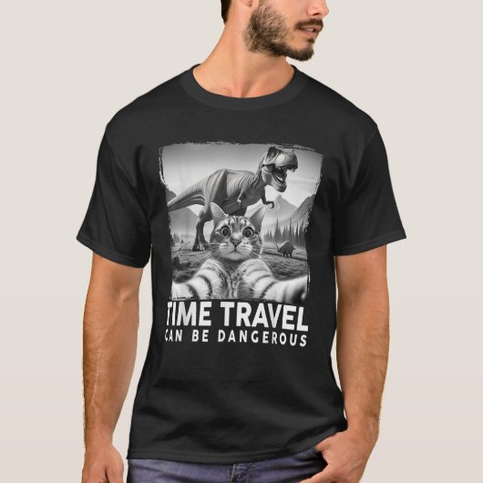 猫パパ母おもしろいのための猫の自撮り恐竜 Tシャツ (正面)