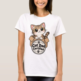 猫パパ認定 – かわいいトラ猫の子猫が入った箱のTシャツ Tシャツ