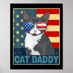 猫パパ アメリカ国旗 7月4日 父の日 面白い ポスター
