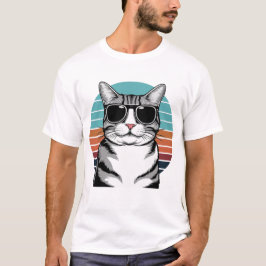 猫パパ サングラス 夕焼け レトロ 毛皮 パパ 猫好き Tシャツ