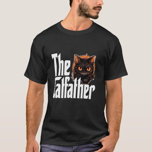 猫パパ ネコの教父 黒猫パパ 悪魔の猫パパ キティ Tシャツ (正面)