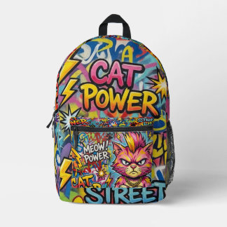 猫パワーバックパック - ストリートライフキャットギフト プリントバックパック