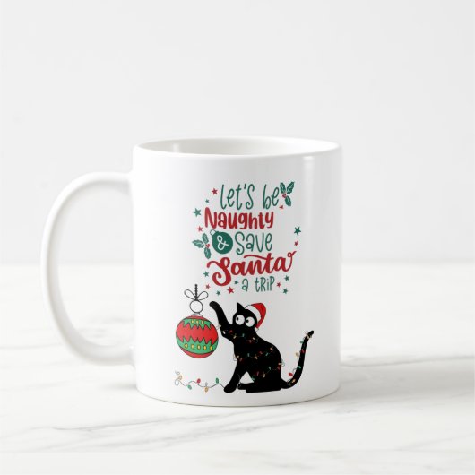 猫パーソナライズされたおもしろいいたずらクリスマス コーヒーマグカップ (左)