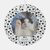 猫パーソナライズされたとパワプリントのペット写真 ガラスオーナメント (正面)