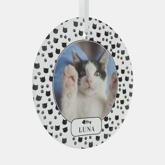猫パーソナライズされたとパワプリントのペット写真 ガラスオーナメント (正面右)