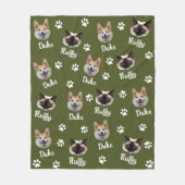 猫パーソナライズされたと犬の名前と写真、ペットグリーン フリースブランケット (正面)