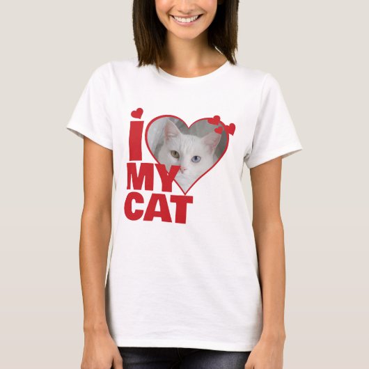 猫パーソナライズされたのハート写真 Tシャツ (正面)