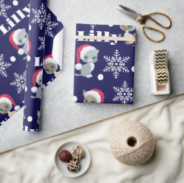 猫パーソナライズされたの名前クリスマス ラッピングペーパー