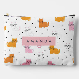 猫パーソナライズされたよくはしゃぐの水玉模様 アクセサリーポーチ