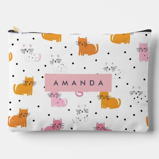 猫パーソナライズされたよくはしゃぐの水玉模様 アクセサリーポーチ (正面)