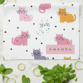 猫パーソナライズされたよくはしゃぐの水玉模様 キッチンタオル (折り畳み)