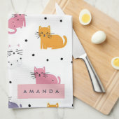 猫パーソナライズされたよくはしゃぐの水玉模様 キッチンタオル (四つ折り)