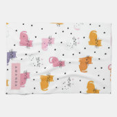 猫パーソナライズされたよくはしゃぐの水玉模様 キッチンタオル (横)