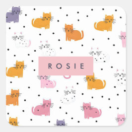 猫パーソナライズされたよくはしゃぐの水玉模様 スクエアシール