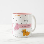 猫パーソナライズされたよくはしゃぐの水玉模様 ツートーンマグカップ (正面右)