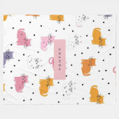 猫パーソナライズされたよくはしゃぐの水玉模様 フリースブランケット (正面(横))