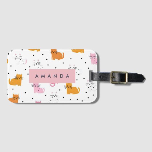 猫パーソナライズされたよくはしゃぐの水玉模様 ラゲッジタグ (正面横)