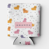 猫パーソナライズされたよくはしゃぐの水玉模様 缶クーラー (正面)