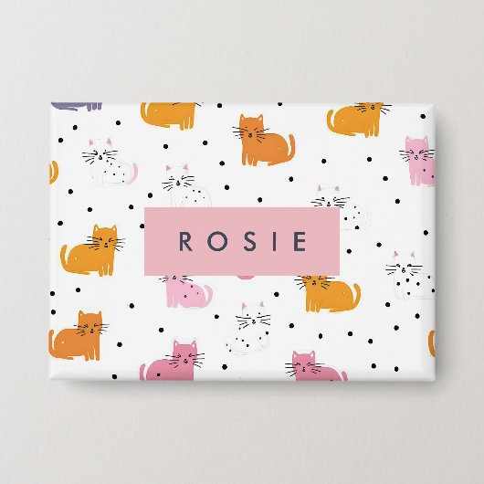 猫パーソナライズされたよくはしゃぐの水玉模様 缶バッジ (正面)