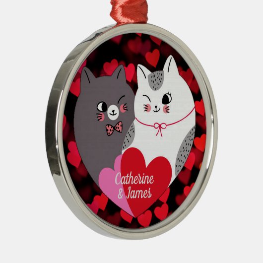 猫パーソナライズされたを愛する メタルオーナメント (右)