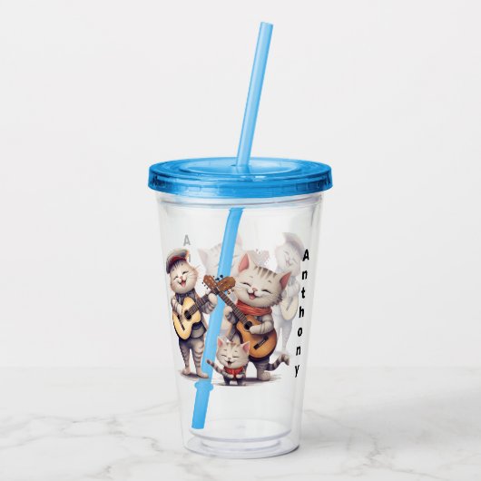 猫パーソナライズされたを歌う アクリルタンブラー (裏面)