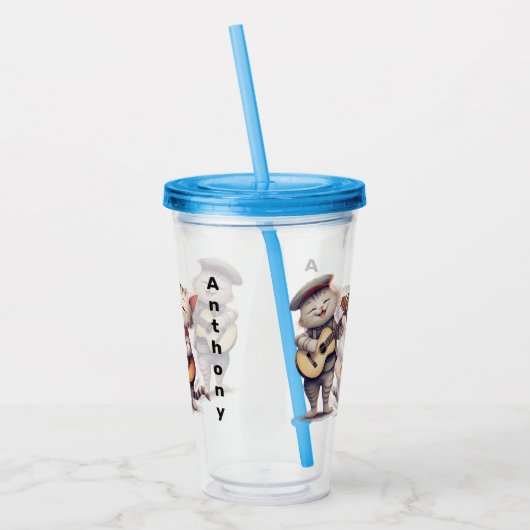 猫パーソナライズされたを歌う アクリルタンブラー (左)