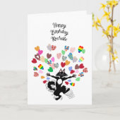 猫パーソナライズされたハッピーバースデーハート カード (黄色い花)