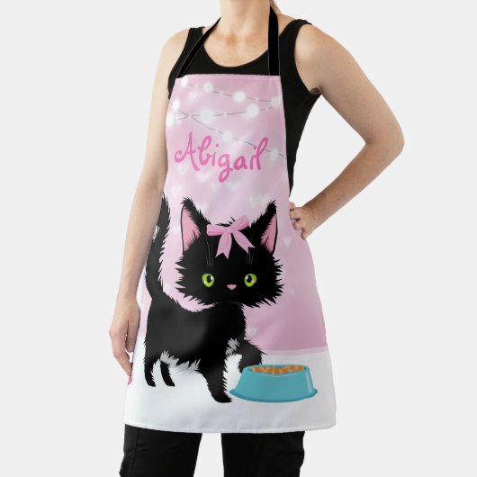 猫パーソナライズされたピンクと白のガーリー子猫 エプロン (インサイチュ)