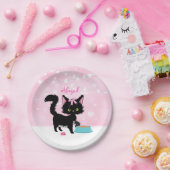 猫パーソナライズされたピンクと白のガーリー子猫 ペーパープレート (パーティー)